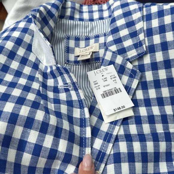 NEW J. Crew Blue Gingham Campbell Linen Blazer Preppy Check Coastal 10 - Picture 5 of 7